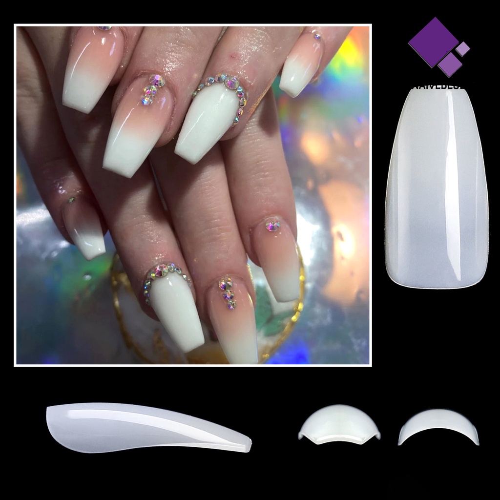 500pcs Kuku Palsu Bahan Plastik Warna Natural Untuk Wanita