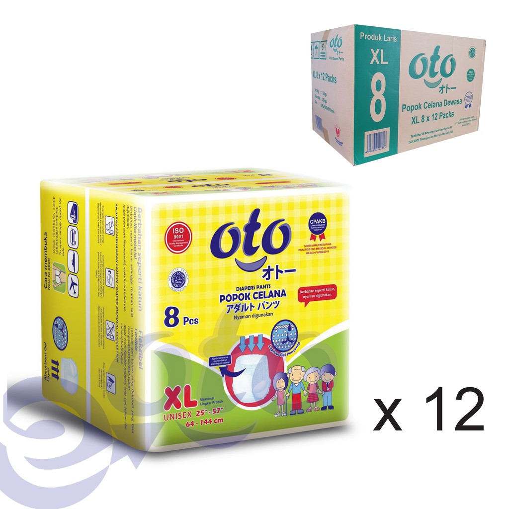 OTO Popok Dewasa PANTS Diapers model Celana ukuran XL isi 8 pcs x 12 ( 96 pcs )