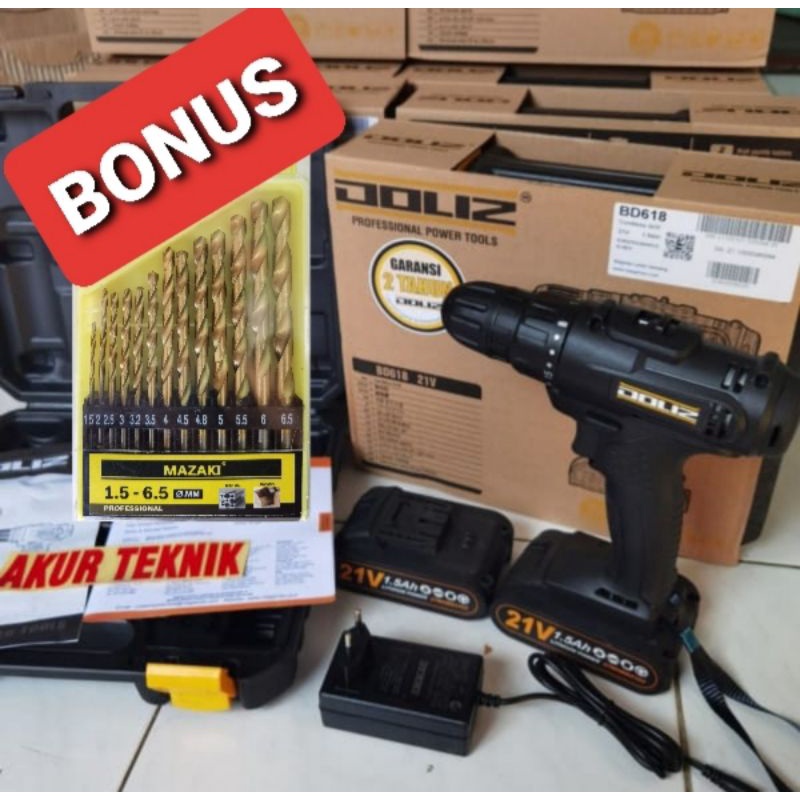 Bor Cordless baterai DOLIZ BA 618 21 Volt Cordless Drill
