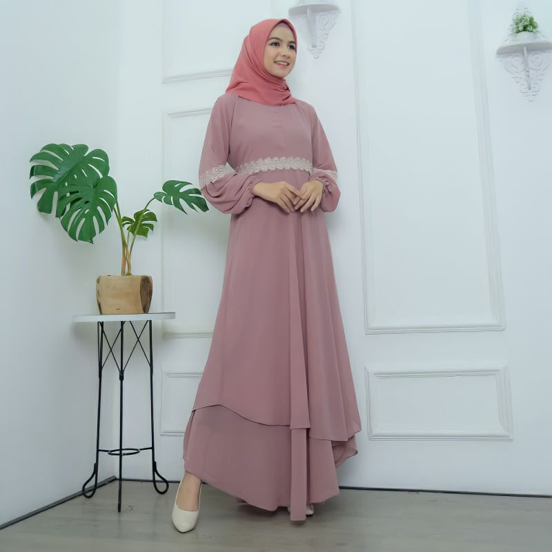 NADINE DREES Gamos Melayu Susun Renda Premium Bahan Ceruty