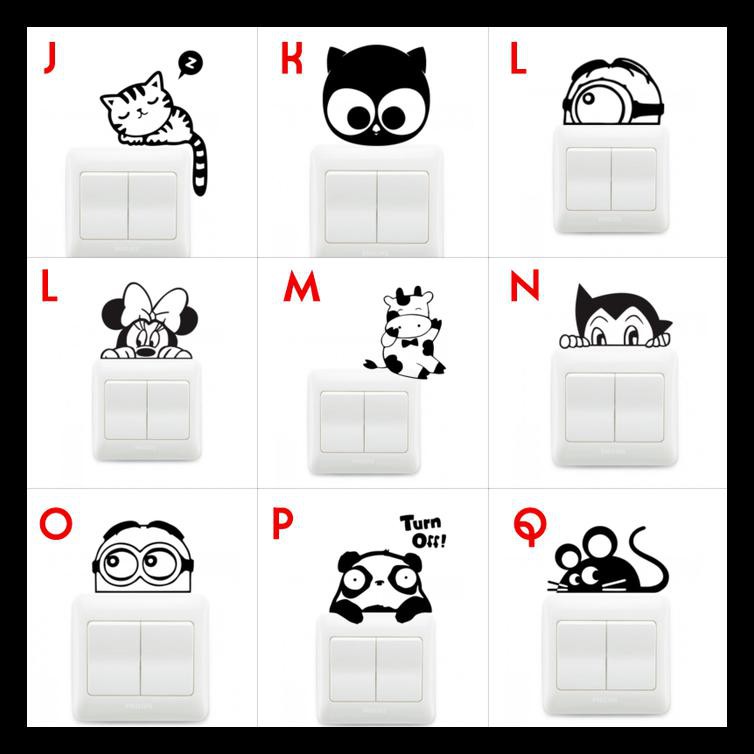 Wall Sticker Saklar Lampu Rumah Puluhan Karakter Lucu Unik Stiker - Hitam Termurah