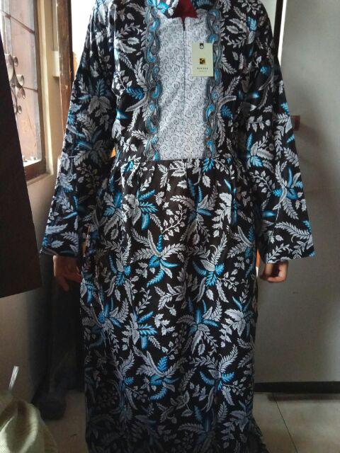 Baju Batik Couple Gamis Jumbo Murah Pasangan Modern Muslim | Klyn - 005 Cg Blarak Biru Nirmala