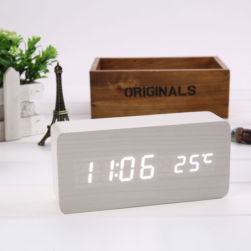 Jam kayu / Jam kayu elektronik / Jam Alarm Led Digital dengan Kontrol Suara / Jam Digital / Jam Led