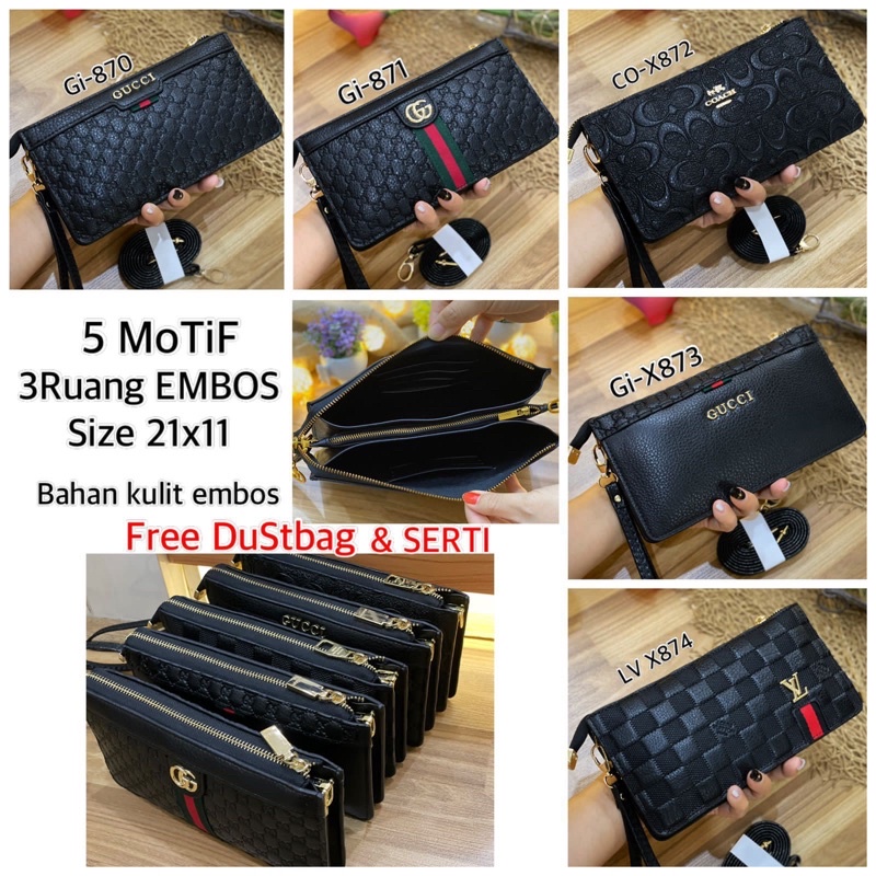 Dompet pouch 3ruang / dompet slempang import / clutch dan handbag slempang