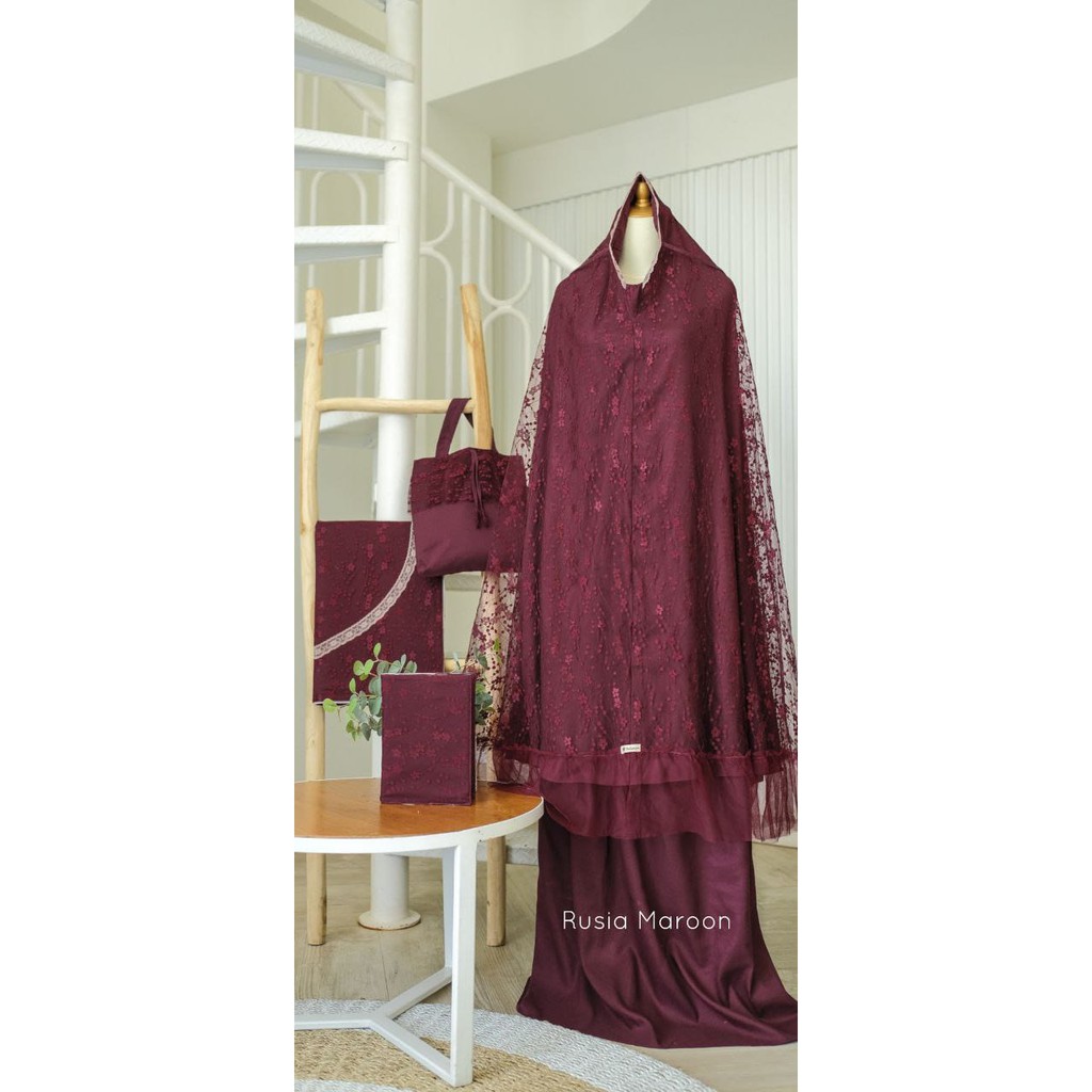 Set Mukena Hantaran Dewasa Jumbo Tulle Bunga Rusia Original Dalanova (Mukena/Sajadah/Al-Qur'an Cover
