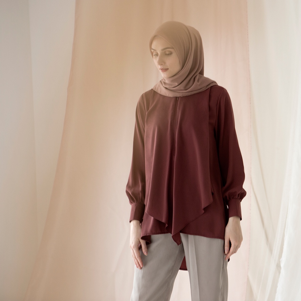 Dian by Aska Label - Atasan kantor basic lengan panjang dan busui friendly warna Putih (Berfuring), Burgundy, Sand, Mint, Mauve