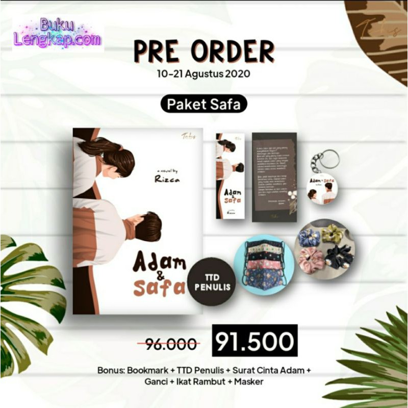 buku novel Adam & Safa + hadiah po - Rizca original