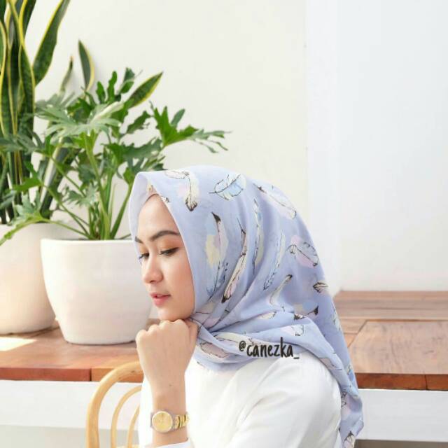 Hijab Pastel Feather - clo hijab segiempat motif