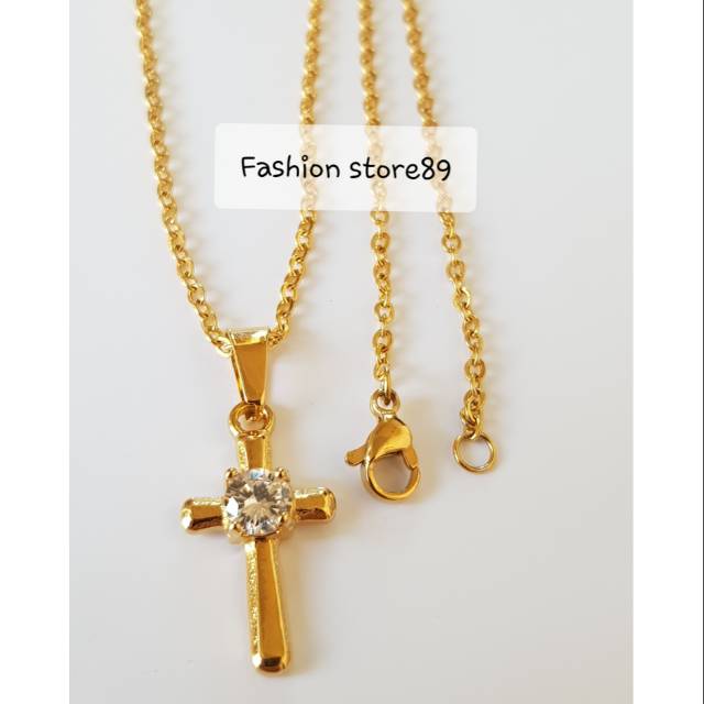 Kalung fashion salib gold permata Import /kalung rohani titanium antikarat KS03