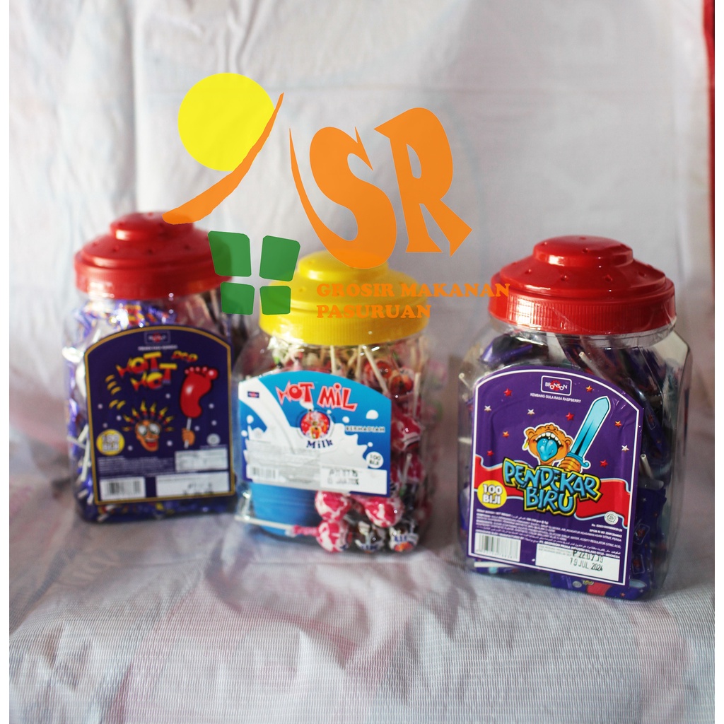 

permen legendaris hot hot pop pendekar biru hot milk bronson toples lolipop loli isi100