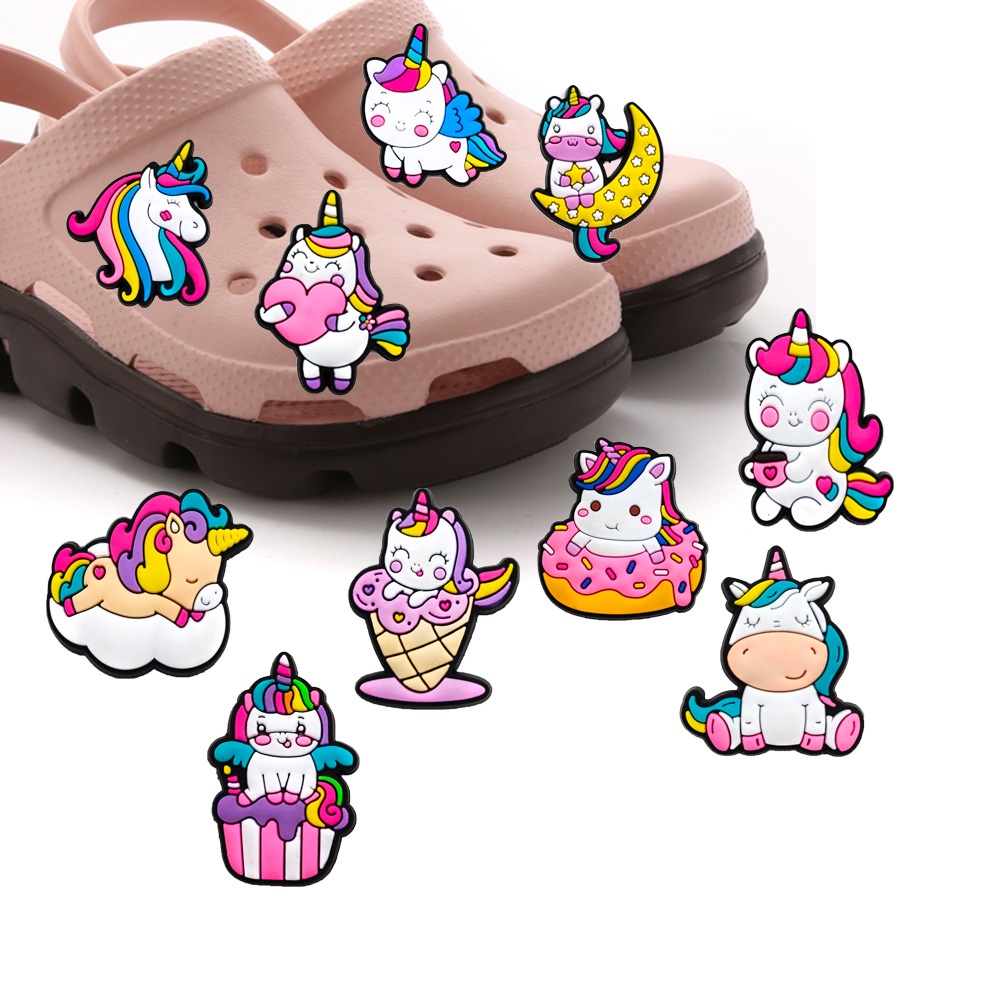 10pcs / set Aksesoris Sepatu unicorn Bahan PVC Untuk Dekorasi