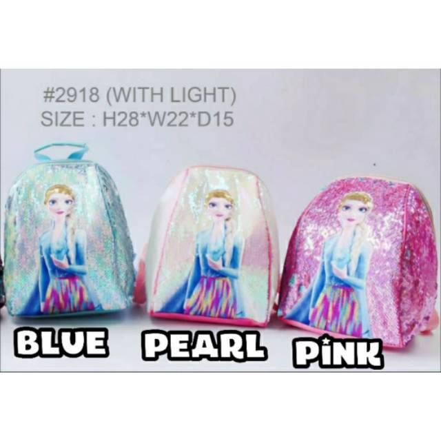 TAS RANSEL ANAK PEREMPUAN MURAH IMPORT FLIP SEQUIN LAMPU ELSA FROZEN