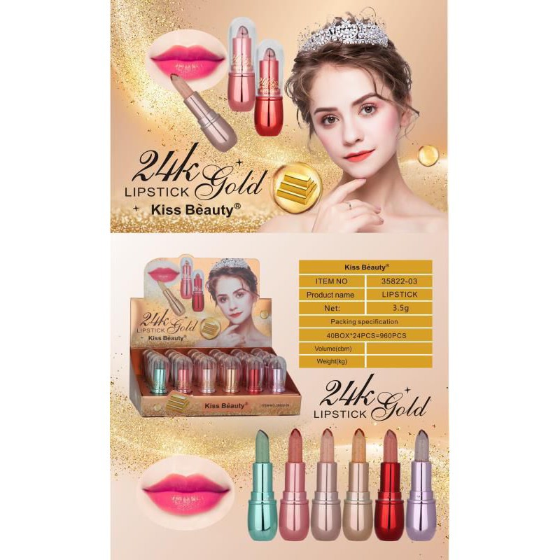 [PER BOX] LIPSTICK / LIPSTIK KISS BEAUTY GOLD 24K NO.35822-03