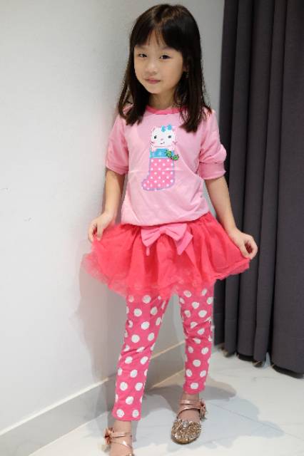 SHR - Setelan Anak Perempuan Cat Pink Polkadot With Tutu Pants