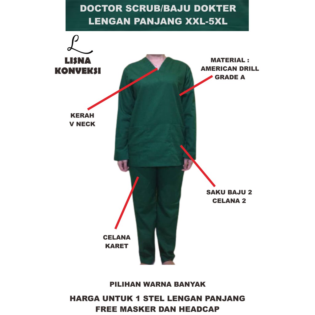 Baju OKA Baju Jaga Dokter XXL-6XL American Drill Lengan Panjang