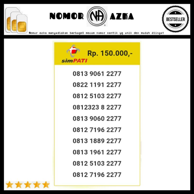 Nomor Cantik Kartu Simpati 0813 1898 2277 Seri Double AA 2277 Rapih Bsm02