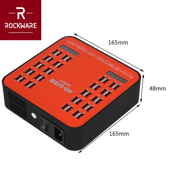 ROCKWARE WLX-840 - USB Wall Smart Charging Station 40 Port 200W 30A