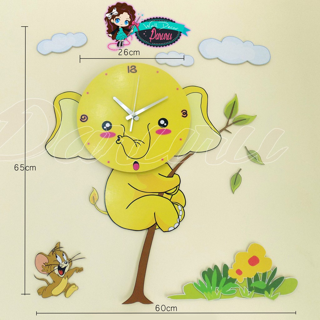 Jam dinding unik lucu - DIY wall clock kode Bee Owl Panda Tree Dino Bird Elephant