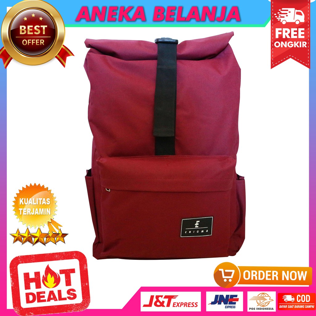 Ready Stock Backpack Pria SMP SMA Stylish Model Rolltop Enigma Terbaru Kece Casual Tas Sekolah Cowok Kuliah Kerja Camping Keren Free Raincover + Slot Laptop Bahan Awet Tebal Harga Termurah Terlaris Berkualitas