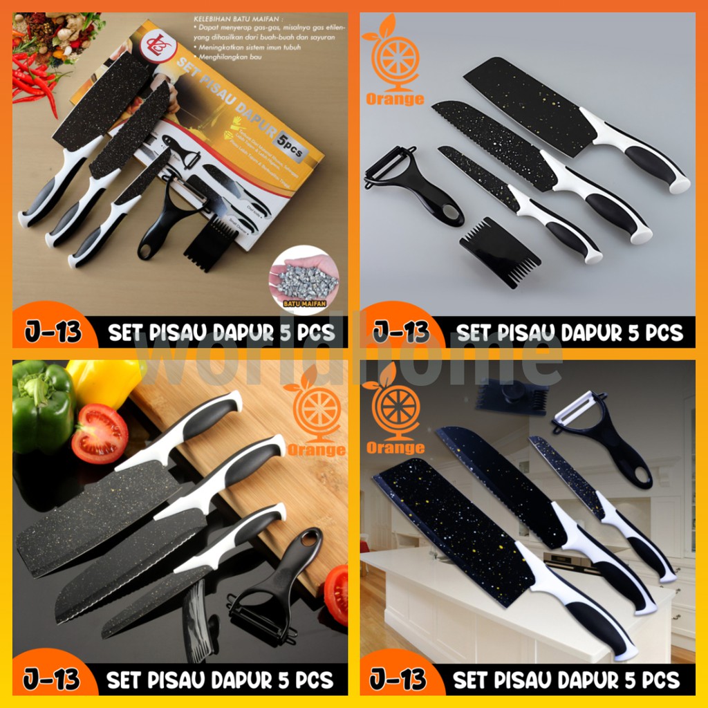 Wh - Set Pisau Dapur Isi 5Pcs Hitam 1083-Pisau Set 5 Pcs Black