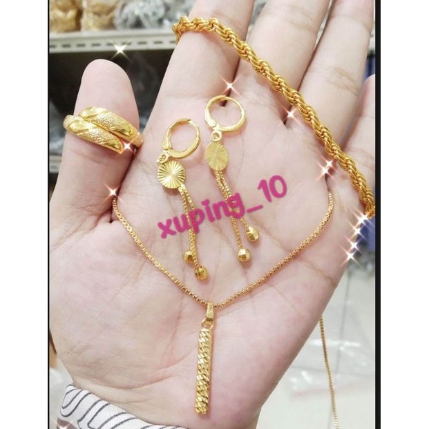 Satu Set Perhiasan Xuping Bermotif Gelang Tambang