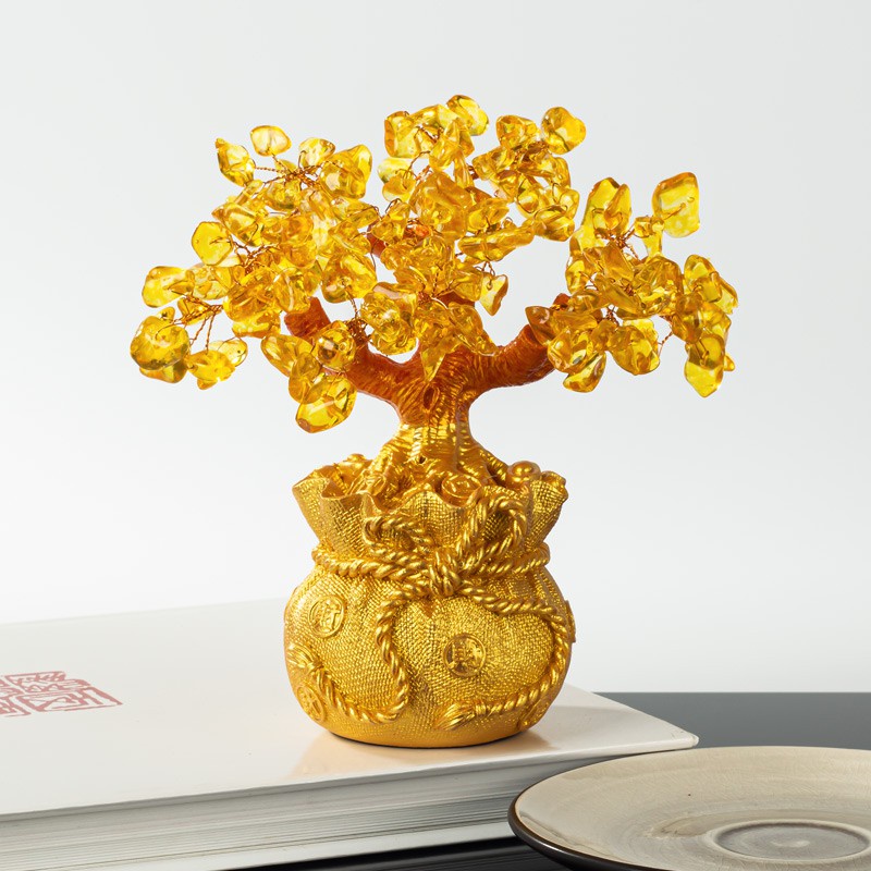 Natural Crystal Bonsai Moneybag Tree Ornaments Home Decoration / Feng Shui Citrine Lucky Tree Ornament For Tabletop Artificial Home Decor / Lucky Tree Feng Shui Money Tree for  Garden Livingroom Office Party Ornament Home Decor