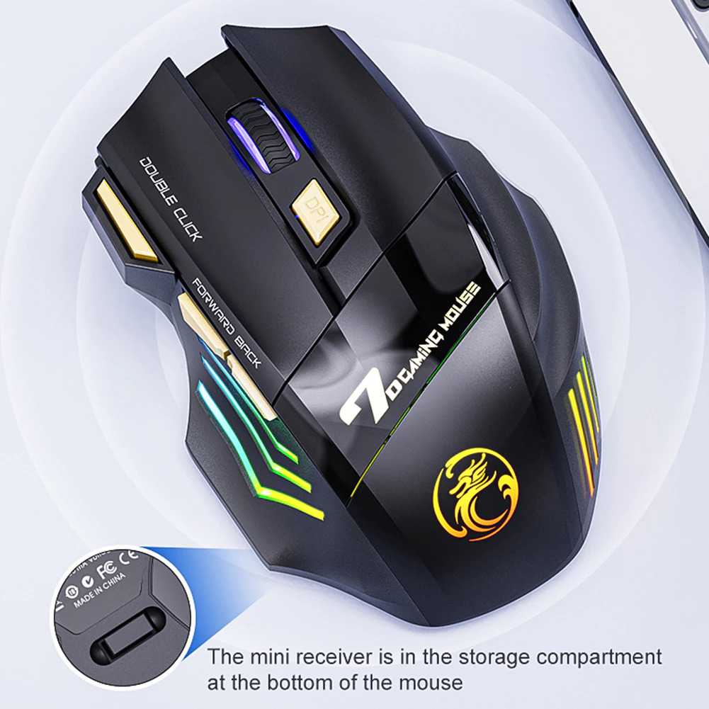 IDN TECH - iMice Wireless Gaming Mouse Ergonomic RGB Rechargeable 3200 DPI GW-X7