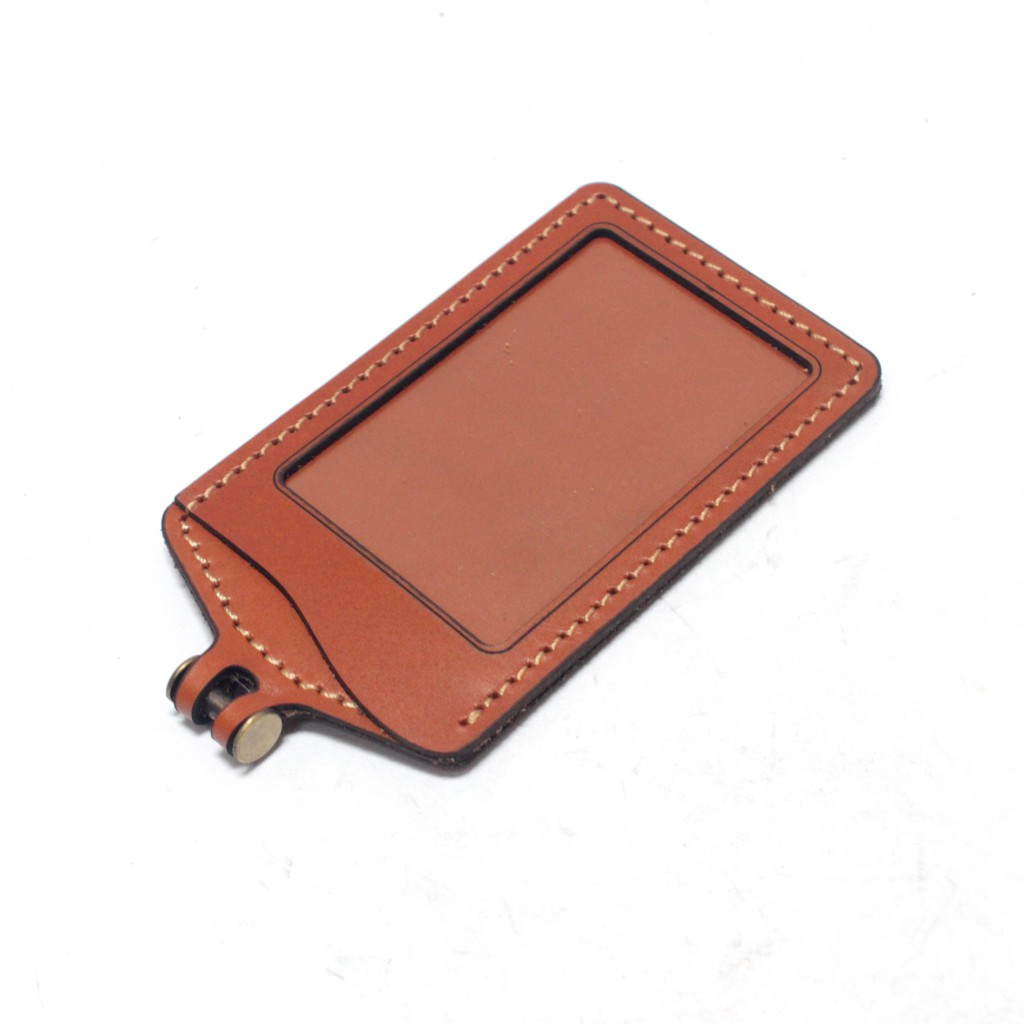 gantungan dompet ID card kulit tan - tali id card holder - PHID833