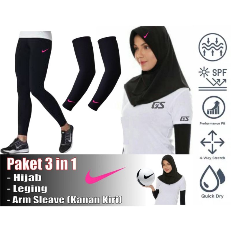 Hijab olahraga futsal paket leging arm sleeve manset baselayer lengan kerudung voly hijab instan