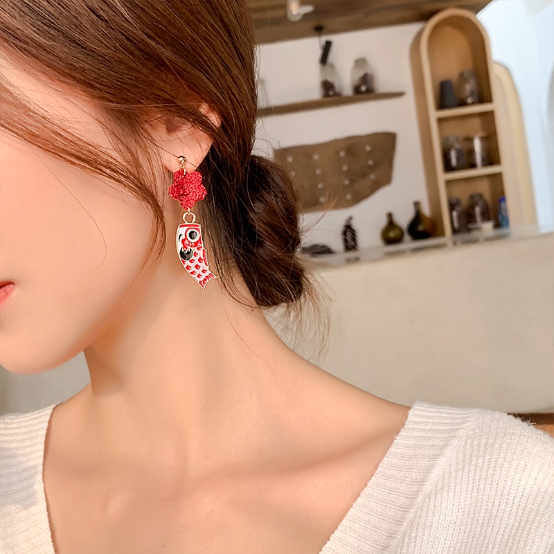 Chinese Style Personality Koi Fishtail Earrings Female 925 Silver Pin Earrings