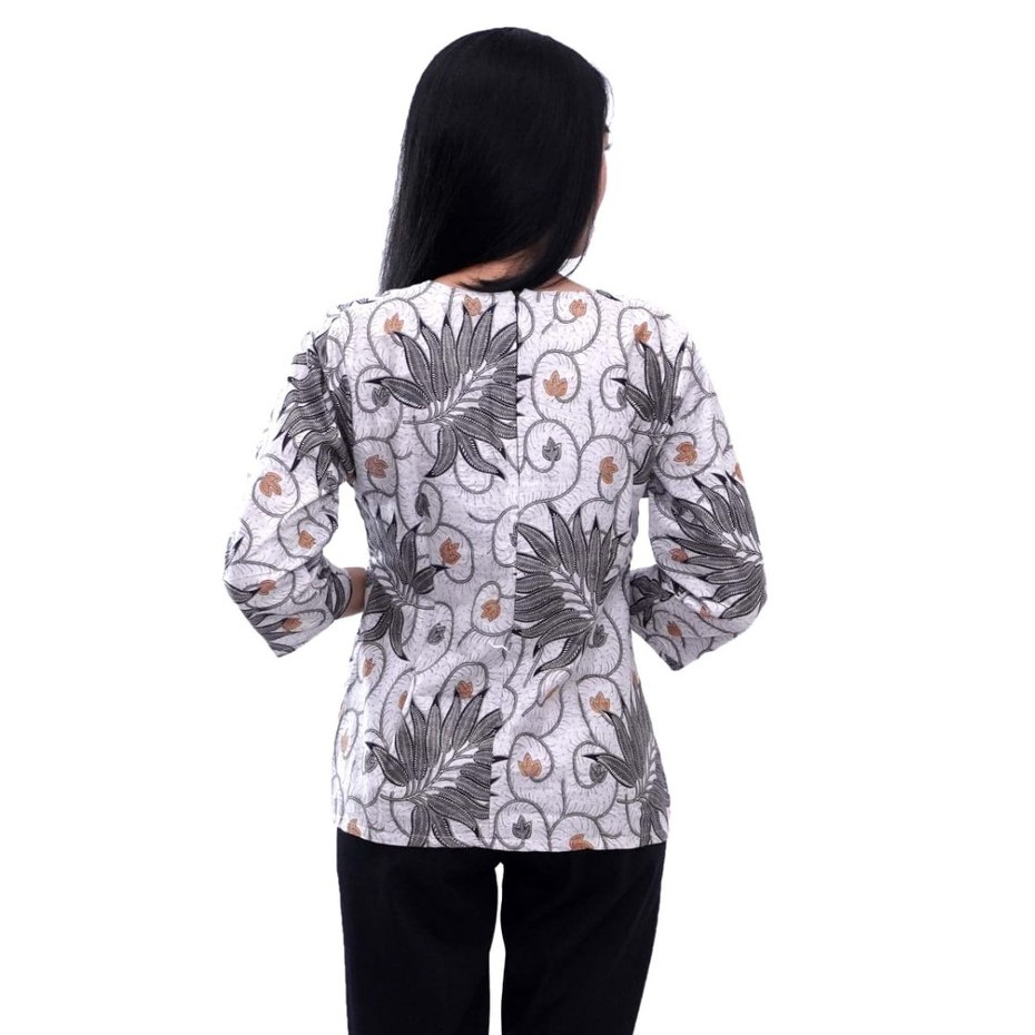 Atasan Blouse Batik Wanita Lengan 7/8 Warna Abu By Batik Dua Putri Collection