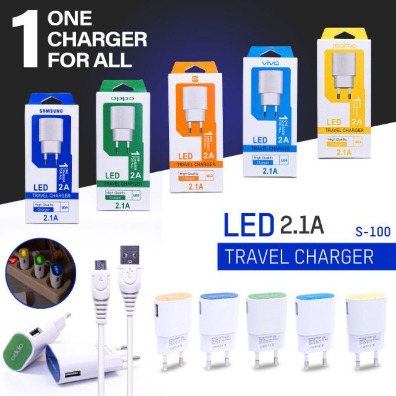 ( PROMO) TRAVEL CHARGER BRANDED S-100 LED MICRO USB 2.1A