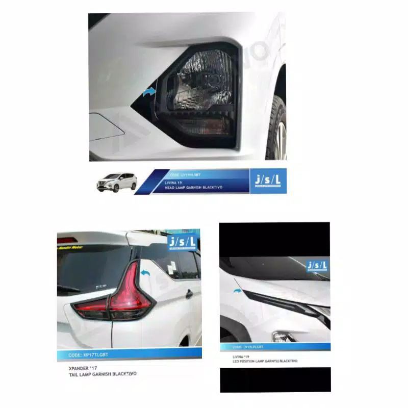 paket garnish lampu depan belakang + LED position all new Livina 2019 Hitam , Carbon,  Chrome jsl