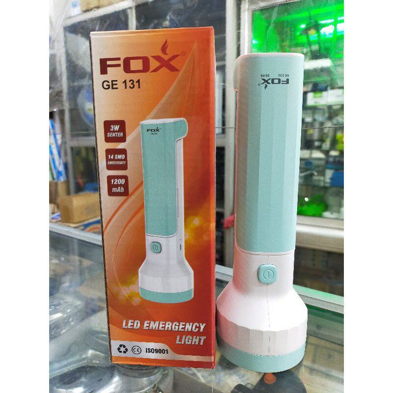 Fox Senter + Lampu Emergency LED Charge Cas GE-131 GE 131 Lampu Belajar Lampu Murah Berkualitas