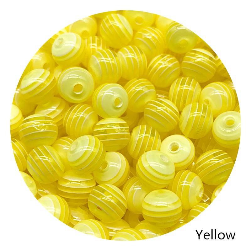 6mm / 8mm Manik-Manik Resin Monokromatik Motif Garis Untuk Membuat Gelang / Perhiasan Diy