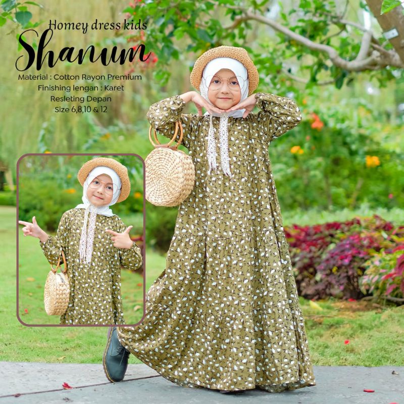 BeautyOne - Gamis Anak Shanum 4-12tahun Dress Muslimah Anak Motif Homey Dress Anak Bunga Kekinian Murah Bahan Katun Rayon Premium Nyaman Dipakai | Bisa Cod