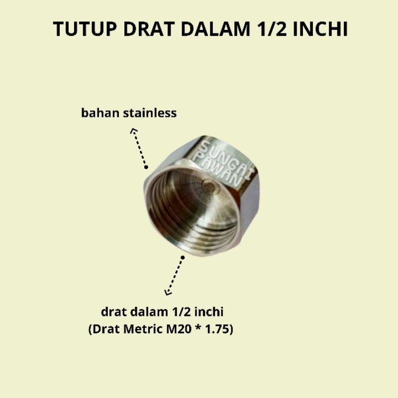 tutup drat dalam 1/2 inchi in dim stainless steel end plug penutup pipa pipe kran keran air water ta
