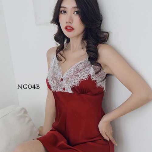 [PRODUK TERBATAS] LINGERIE SEXY NIGHTGOWN SLEEPWEAR SATIN MAROON NG04B