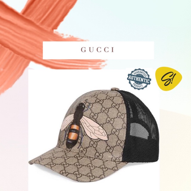 Gucci GG Supreme Cap Bee Print Mesh Topi Gucci Authentic