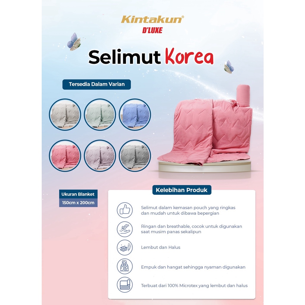 Kintakun Selimut Korea Summer Blanket Limited Polos Edition Uk. 150x200 Cm