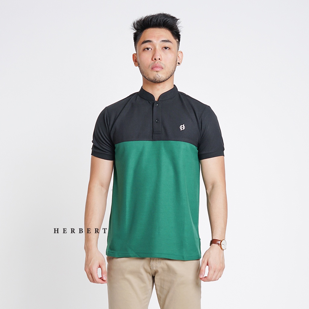 Herbert Kaos Polo Kerah Shanghai Lengan Pendek Pria Mix Hitam Hijau