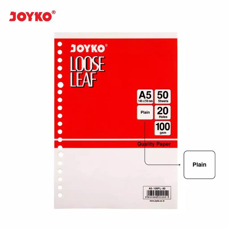 

Loose Leaf Isi Kertas File Binder Joyko A5-100PL 50 Lembar Plain