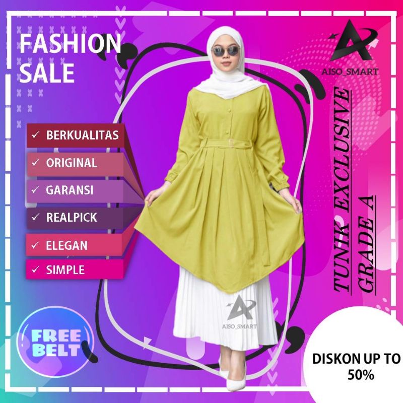 Atasan Tunik Wanita Remaja Terbaru 2021 Kekinian Polos Belt Jumbo Wanita Murah Berkualitas Dzuvia 3