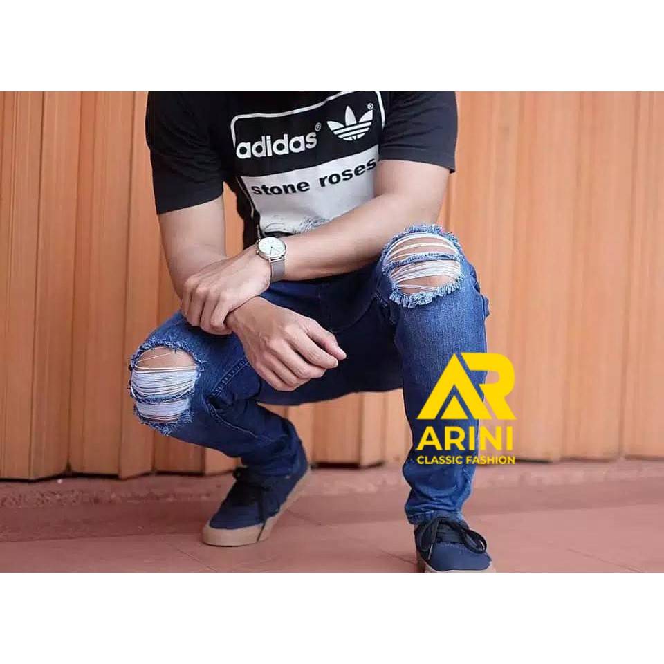 CELANA JEANS PRIA SOBEK LUTUT ROBEK RIPPED CELANA JEANS MURAH