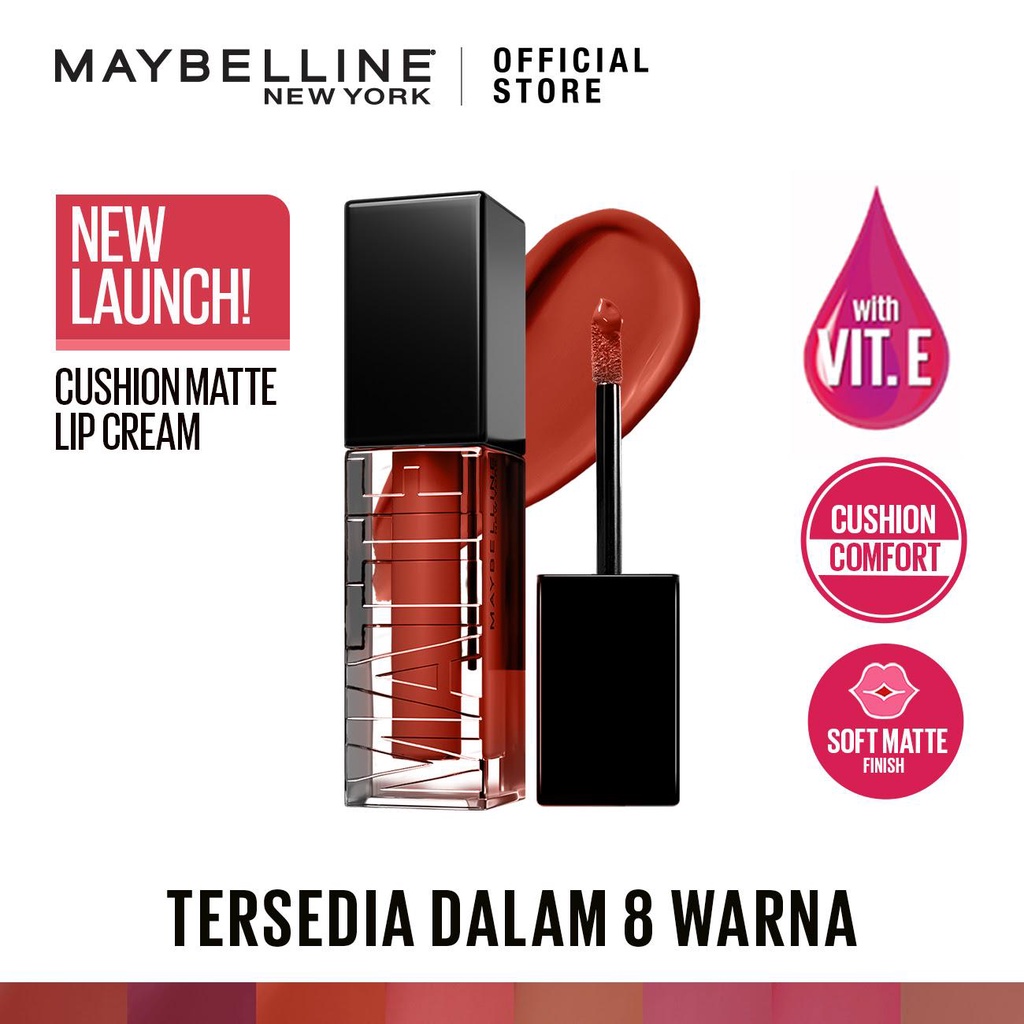 Maybelline Cushion Matte Lip Cream - Lipstick Soft Velvet Finish Lembut &amp; Ringan [Lipstik Cream]