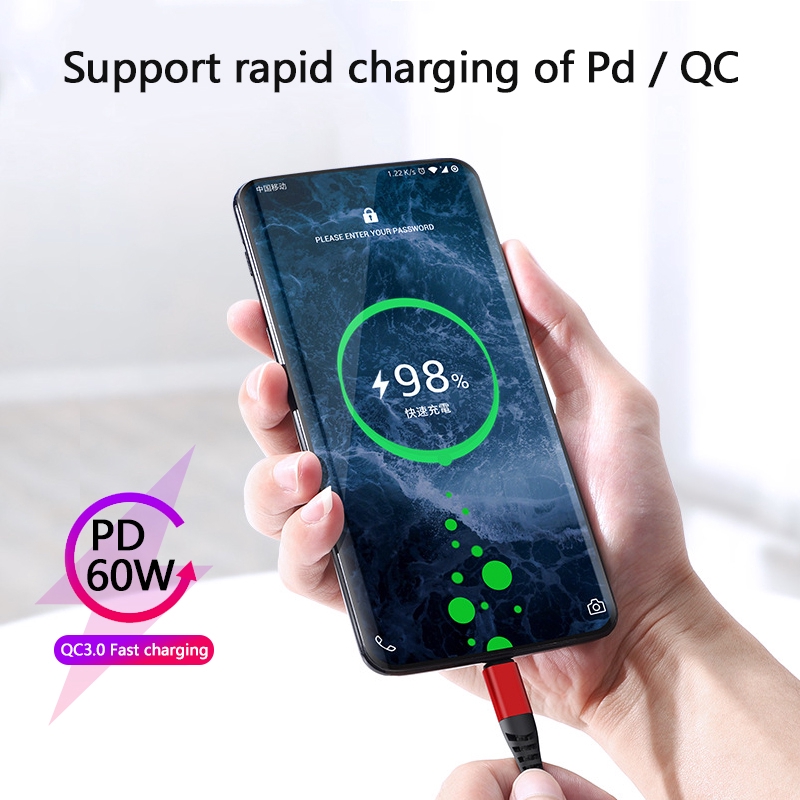 PD 60W Kabel Data / Quick Charger QC 3.0 USB C To C Untuk OPPO/Samsung/Huawei/Xiaomi