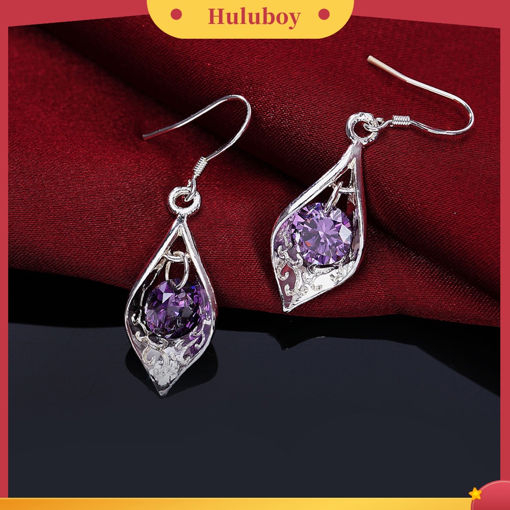 Hu Hu Hu Hu Hu Alat Bantu Pasang Kacamata♡ Anting Gantung Lapis Silver Dengan Batu Zircon Ungu Untuk Wanita