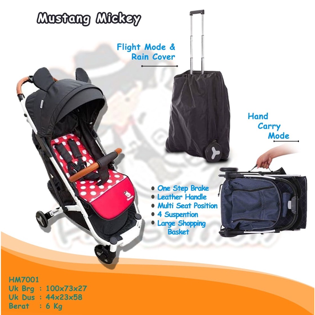 MURAH HM7001 Mustang Red Stroller Stroler Stoler Stoller Cabin Size Pesawat Lipat Kecil New Born Perlengkapan Travel Traveling Travelling Bayi Baby Kereta Dorong Horsemen