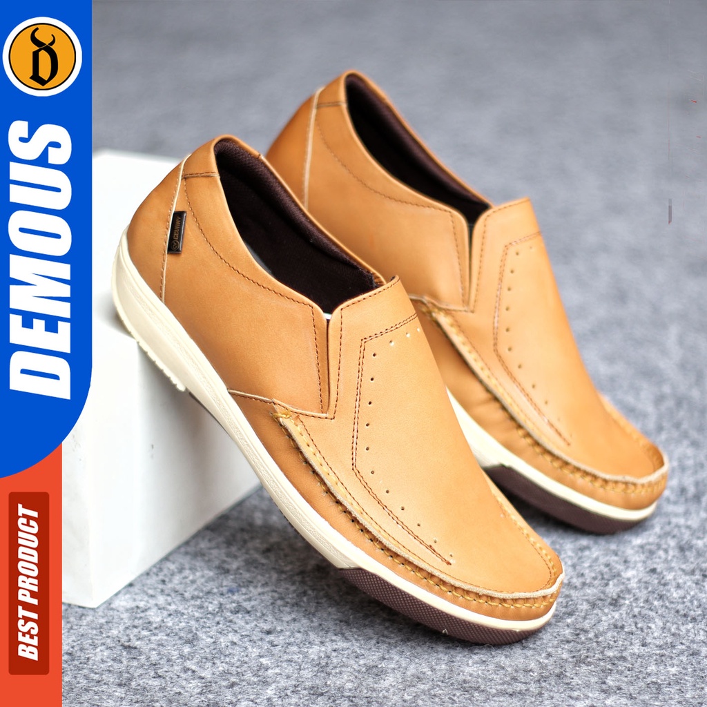 Sepatu Slip On Pria Sepatu Casual Pria Formal Kulit Asli Sepatu Pantofel Kerja Kantor Kuliah Kondangan Sepatu Slop Pria Sepatu Hitam Pria DEMOUS SANDRO