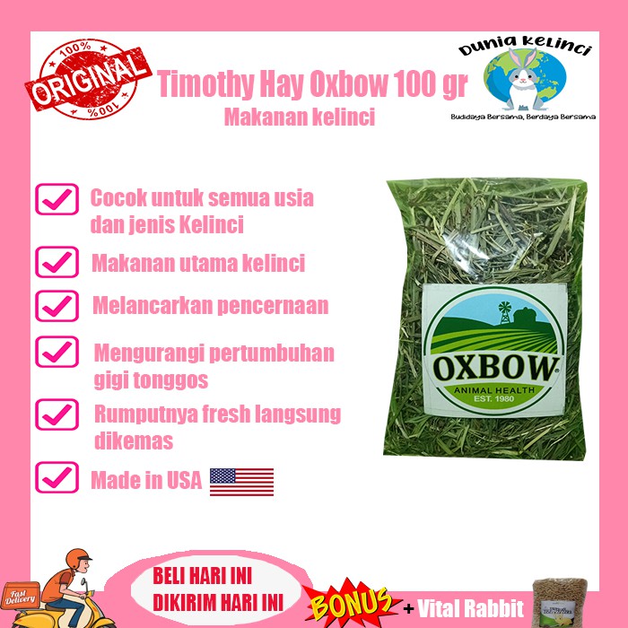 TIMOTHY HAY OXBOW 100 GR MAKANAN KELINCI GUINEA PIG MARMUT RUMPUT KERING HAY TIMOTHY